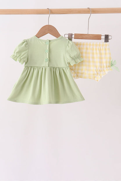 Green Princess Frog Embroidery Ruffle Bloomer Set
