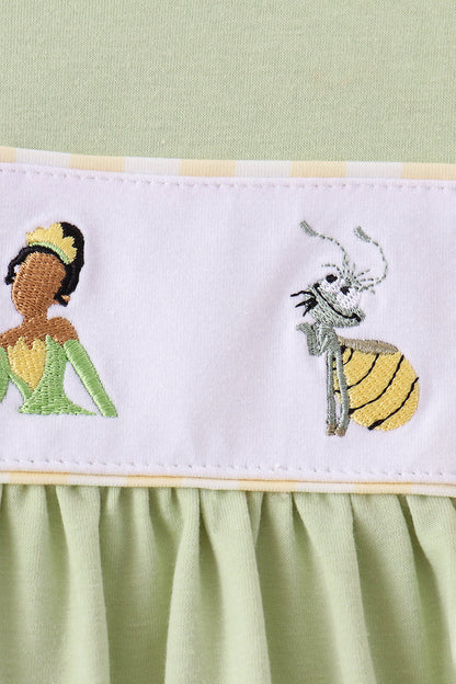 Green Princess Frog Embroidery Ruffle Dress