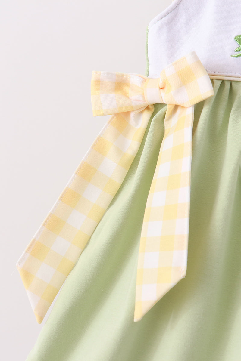 Green Princess Frog Embroidery Ruffle Dress