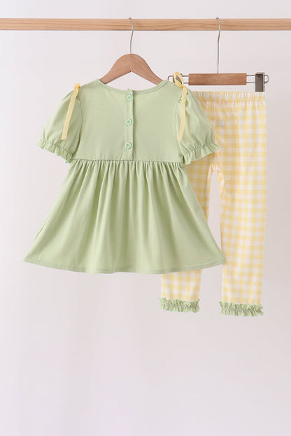 Green Princess Frog Embroidery Ruffle Pants Set