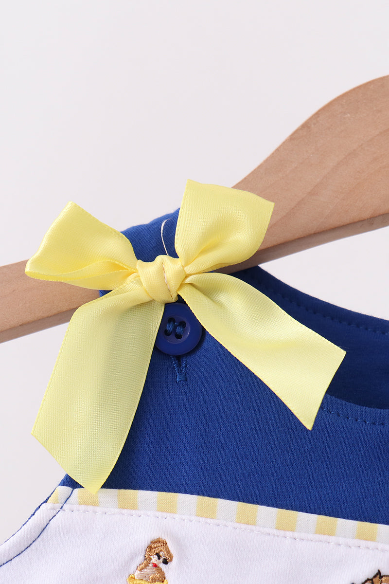 Royal Blue Character Embroidery Ruffle Romper
