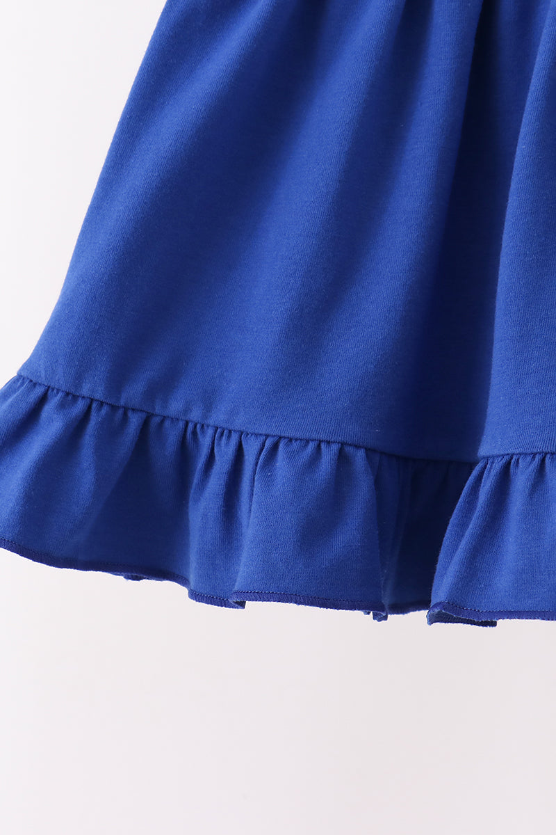 Royal Blue Character Embroidery Ruffle Pants