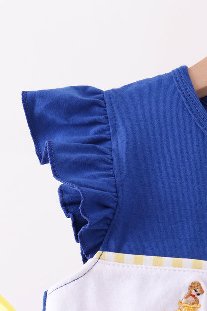 Royal Blue Character Embroidery Ruffle Dress