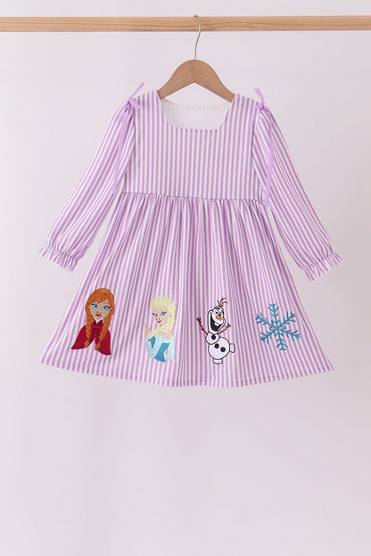 Purple Stripe Frozen Embroidery Dress