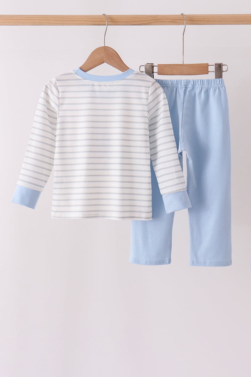 Blue Castle Applique Stripe Pants Set