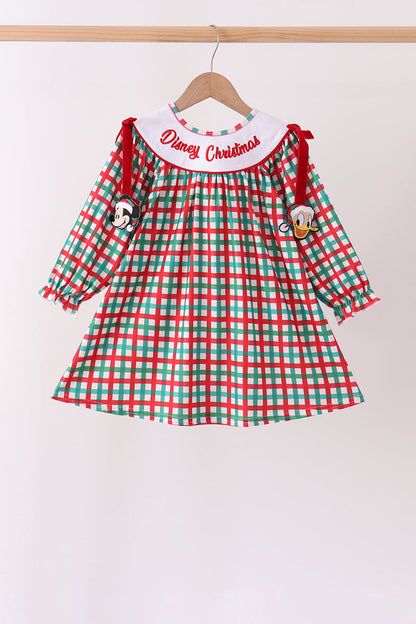 Red Character Embroidery Gingham Dress