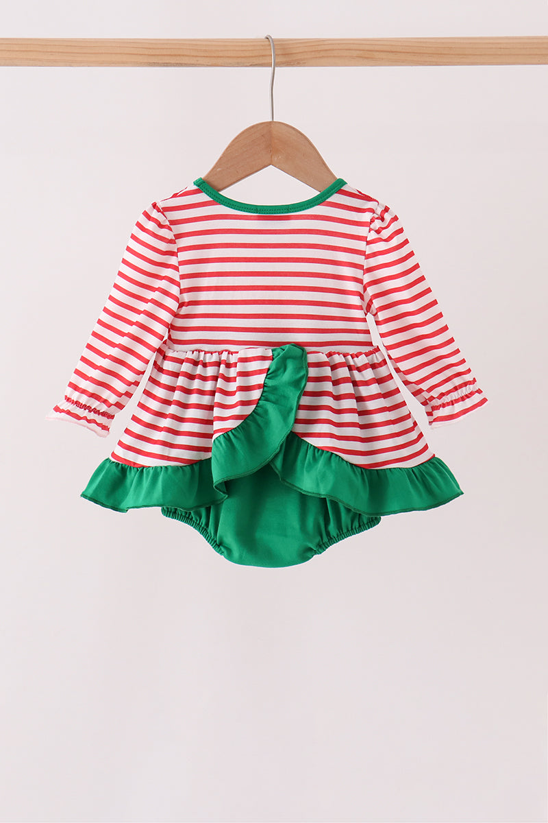 Red Nutcracker Embroidery Stripe Ruffle Bubble