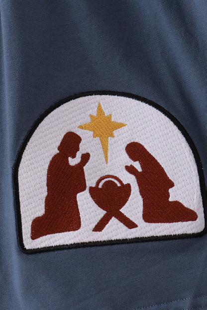 Blue Nativity Embroidery Ruffle Dress