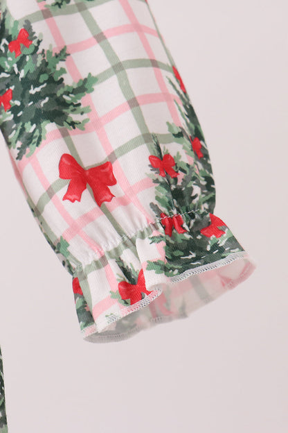 Red Bow Embroidery Velvet Ruffle Romper