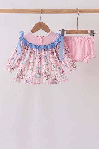 Pink Character Bow Embroidery Bloomer Set