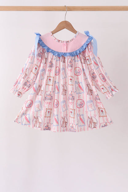 Pink Character Bow Embroidery Dress