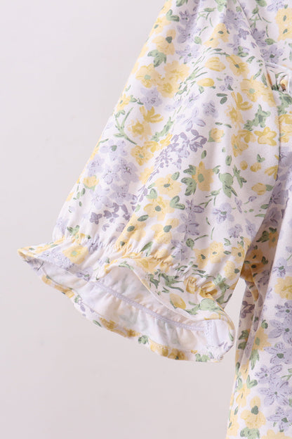 Floral print puff sleeve tiered dress
