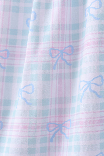 Blue plaid bow floral dress