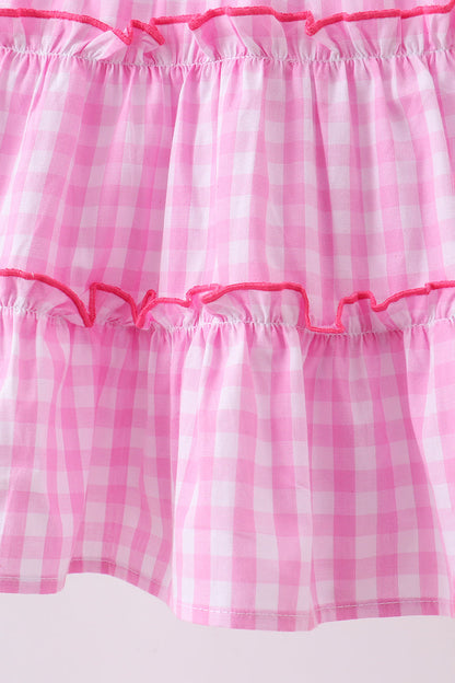 Pink gingham ruffle tiered dress