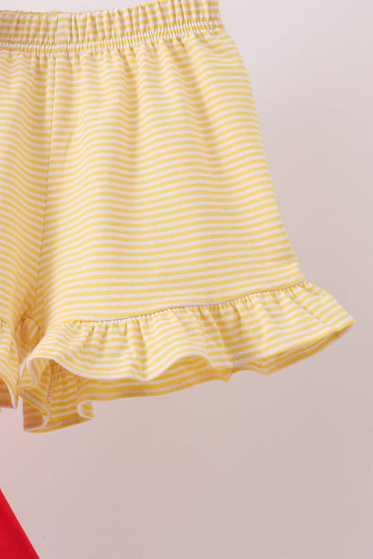 Red School bus Smocked Ruffle Shorts set