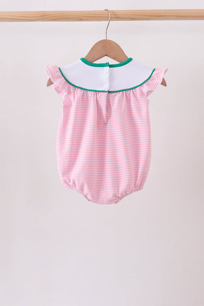 Pink stripe duck embroidery ruffle bubble