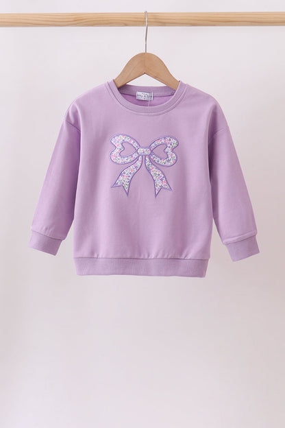 Purple Floral Bow Embroidery Top