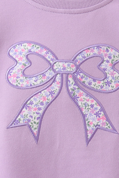Purple Floral Bow Embroidery Top