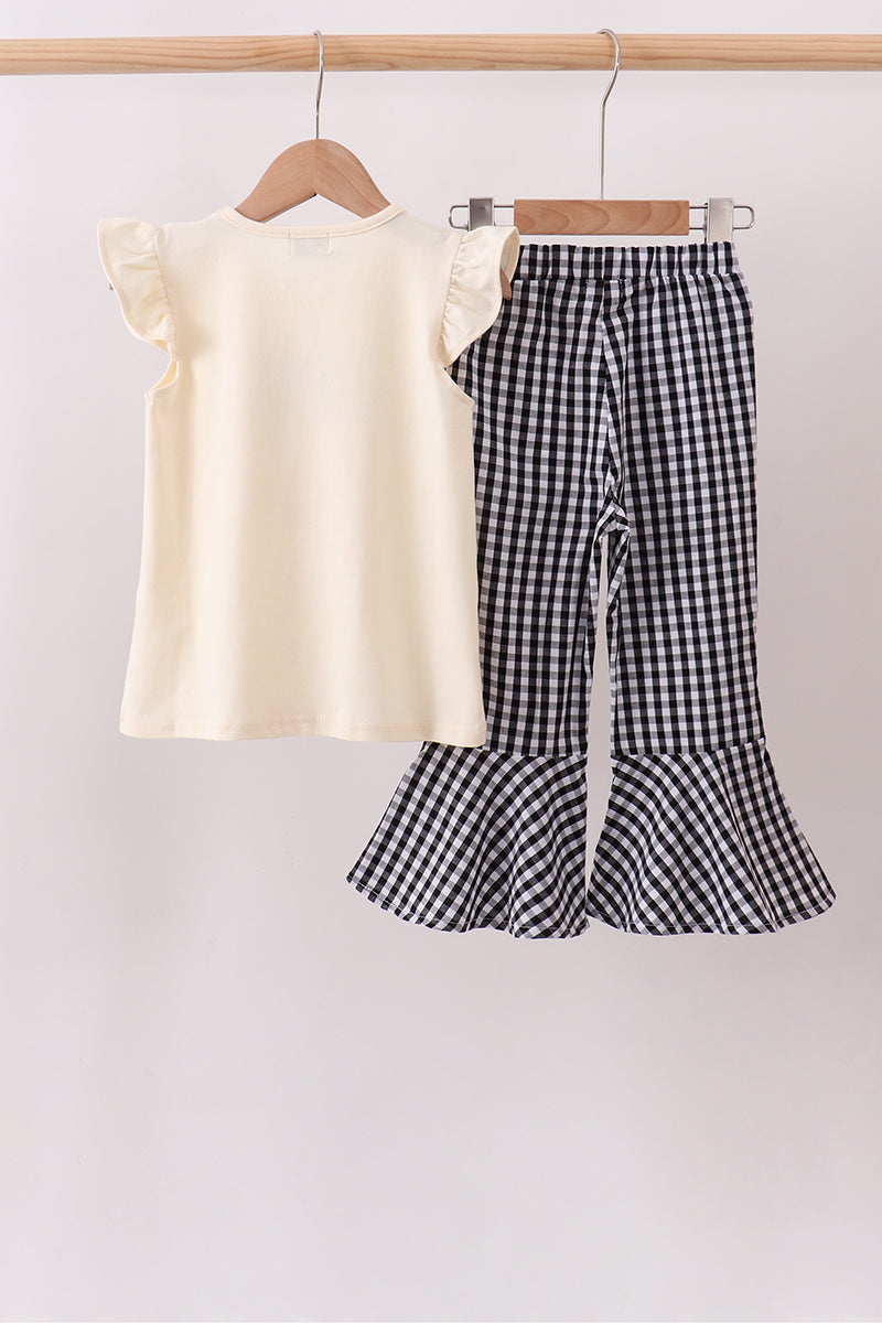 Beige ghost bow embroidery pants set