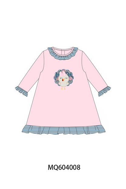 Pink turkey applique ruffle dress