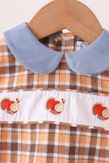 Blue turkey embroidery plaid bubble