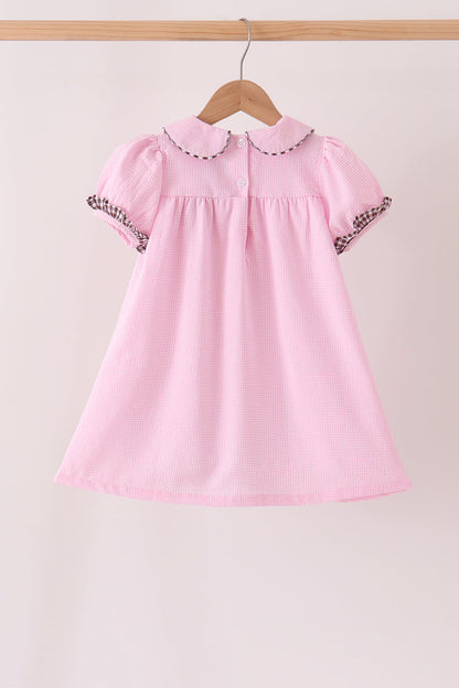 Pink turkey embroidery ruffle gingham dress