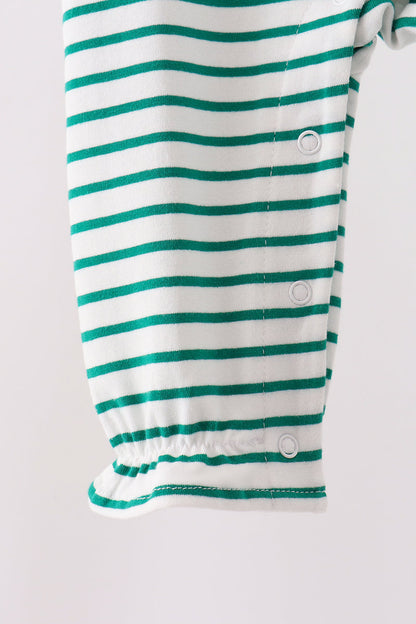 Green stripe gingerbread embroidery ruffle romper
