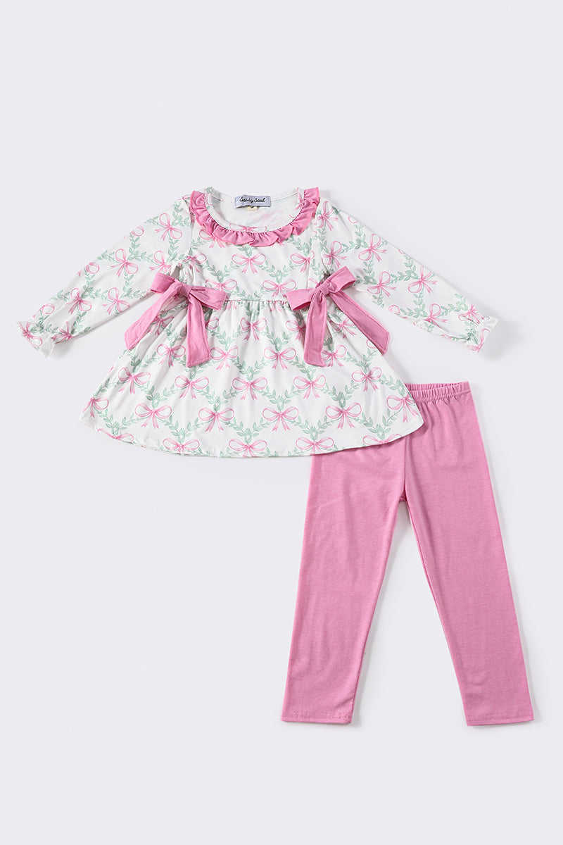 Pink bow floral print girl set