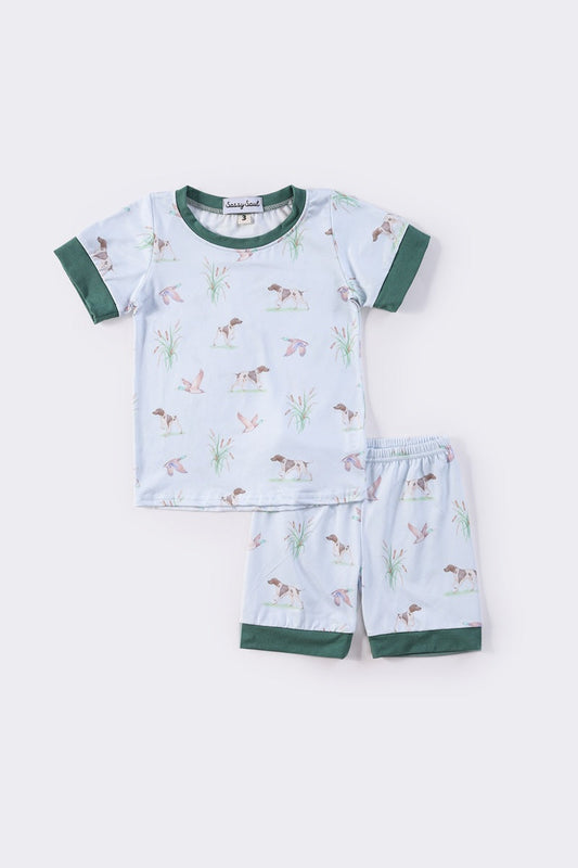 Blue hunting print boy shorts set