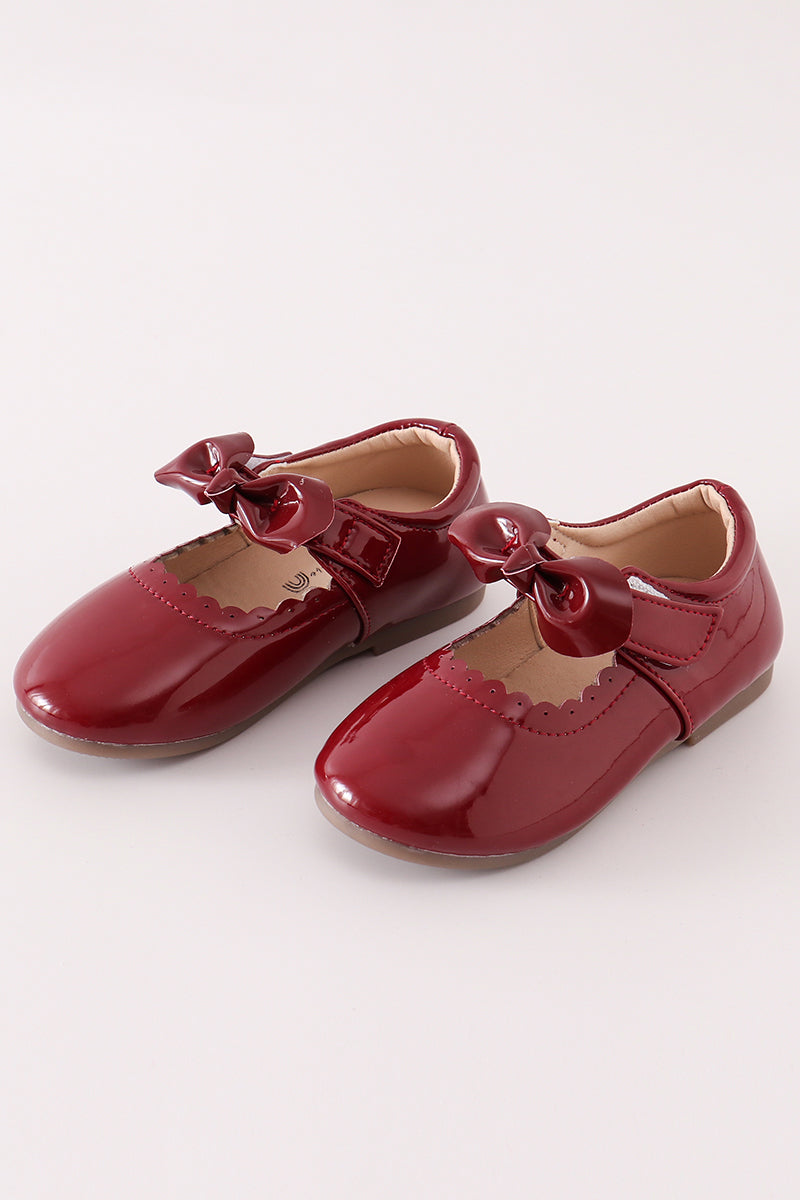 Maroon bow mary jane shoes