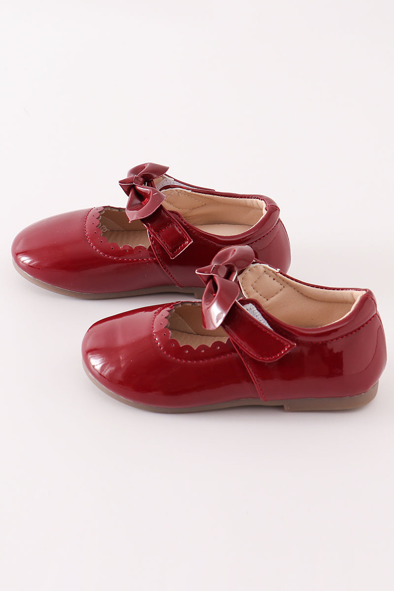 Maroon bow mary jane shoes