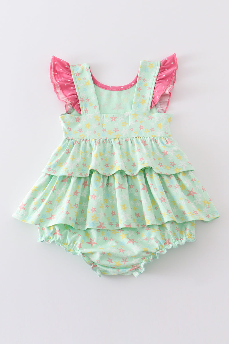 Platinum star print ruffle girl bubble